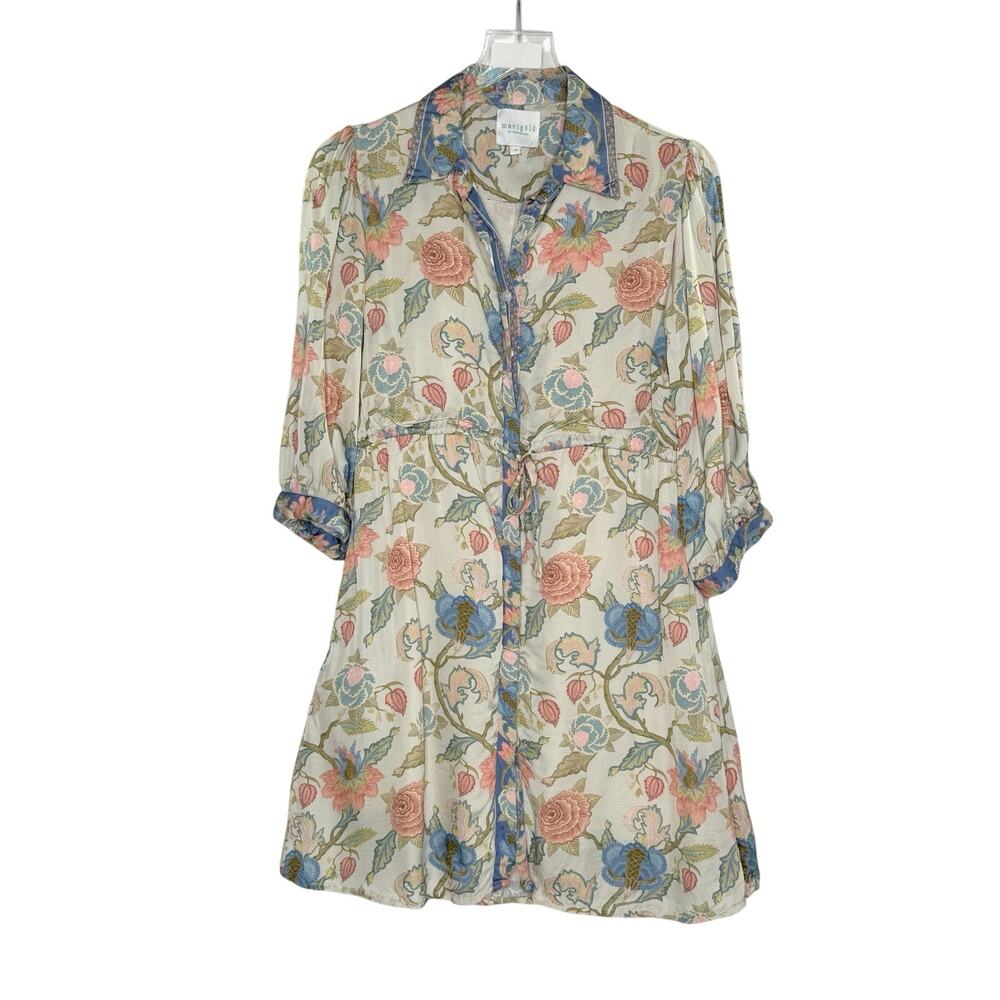 Marigold By Victoria Dunn Katarina Floral Shirt Dress S Mini Drawstring Waist